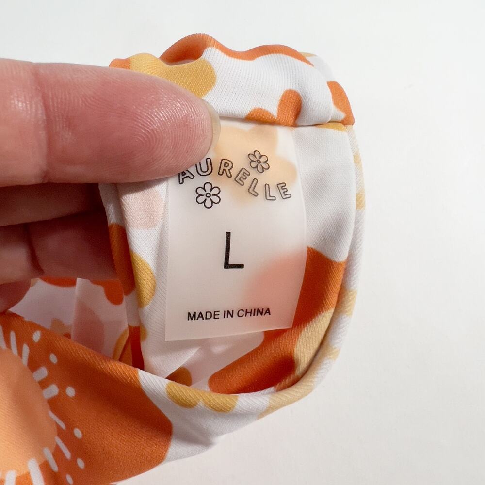Aurelle L McCall Bikini Set Orange Retro Floral Print Two Piece Bold Bright - Picture 9 of 11